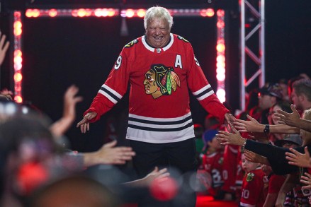 Former Chicago Blackhawks player Bobby Hull is introduced to fans during the NHL hockey team's convention at Chicago Blackhawks Convention Hockey, Chicago, USA - July 26, 2019