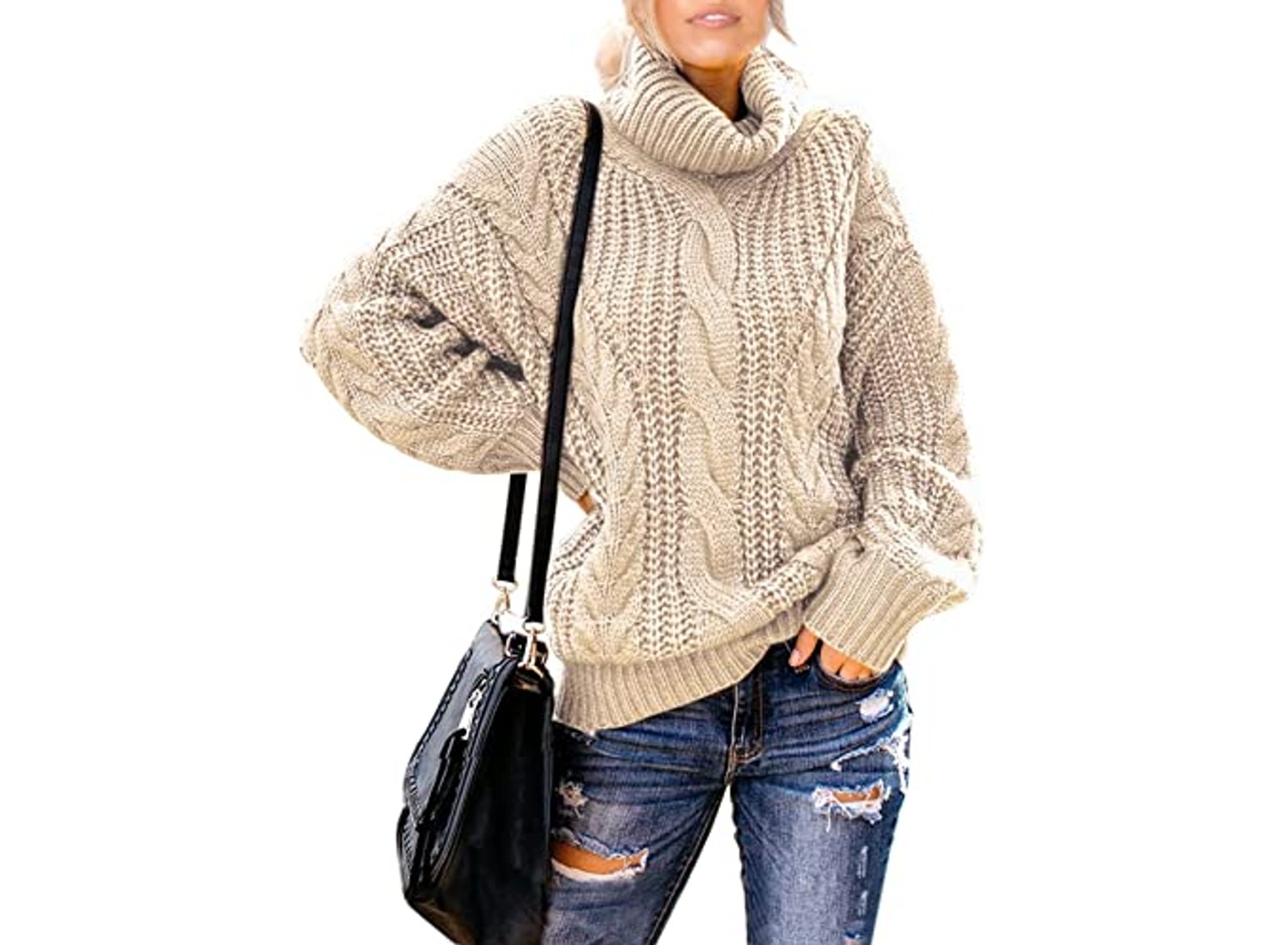 Comfy Cable-Knit Cowl Neck Sweater