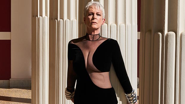 Jamie Lee Curtis, 64, wears a sheer dress with a plunging neckline for British 'Vogue': photos