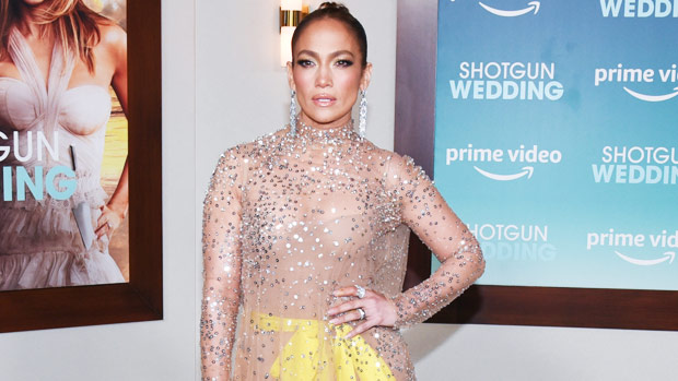 Jennifer Lopez Stuns In Sheer Bejeweled Dress For ‘Shotgun Wedding’ Premiere: Photos