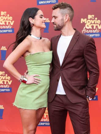 In this image released on June 5, Natalie Joy and Nick Viall arrive at the 2022 MTV Movie And TV Awards: UNSCRIPTED held at The Barker Hangar in Santa Monica, Los Angeles, California, United States.
2022 MTV Movie And TV Awards: UNSCRIPTED, The Barker Hangar, Santa Monica, Los Angeles, California, United States - 06 Jun 2022