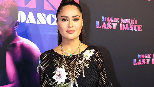 Salma Hayek Rocks See Through Fishnet Dress To Magic Mikes Last Dance Premiere In South Beach