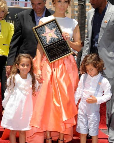 Jennifer Lopez, Max, Emme Maribel at the induction ceremony for Star on the Hollywood Walk of Fame for Jennifer Lopez, Hollywood Boulevard, Los Angeles, CA June 20, 2013. Photo By: Elizabeth Goodenough/Everett Collection