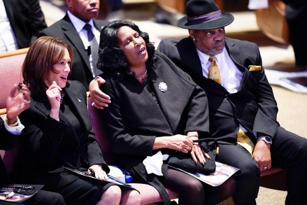 Vice President Kamala Harris sits with RowVaughn Wells and Rodney Wells during the funeral service for Wells' son, Tyre Nichols, at Mississippi Boulevard Christian Church in Memphis, Tenn., on
Tyre Nichols Funeral, Memphis, United States - 01 Feb 2023
