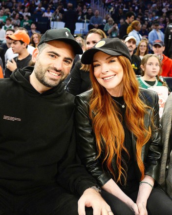 Lindsay Lohan ve kocası Bader Shammas Ünlüler Boston Celtics - New York Knicks maçına katılıyor, New York, ABD - 05 Kasım 2022