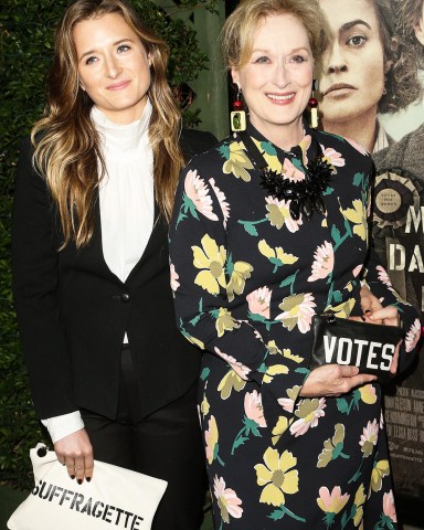 BEVERLY HILLS, LOS ANGELES, CA, USA - OCTOBER 20: Actress Meryl Streep and daughter Grace Gummer arrive at the Los Angeles Premiere Of Focus Features' 'Suffragette' held at the Samuel Goldwyn Theater at The Academy of Motion Picture Arts and Sciences on October 20, 2015 in Beverly Hills, Los Angeles, California, United States. (Photo by Image Press/Splash News)Pictured: Grace Gummer,Meryl Streep,Grace GummerMeryl StreepRef: SPL1157059 201015 NON-EXCLUSIVEPicture by: SplashNews.comSplash News and PicturesUSA: +1 310-525-5808London: +44 (0)20 8126 1009Berlin: +49 175 3764 166photodesk@splashnews.comWorld Rights