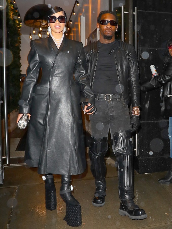 Cardi B & Offset In Leather Looks