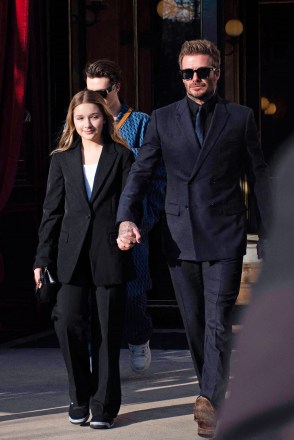 The Beckham family seen leaving their hotel ahead of Victoria Beckham's fashion show during Paris Fashion Week. Photo by ABACAPRESS.COMPictured: Harper Beckham,David BeckhamRef: SPL5526956 030323 NON-EXCLUSIVEPicture by: AbacaPress / SplashNews.comSplash News and PicturesUSA: +1 310-525-5808London: +44 (0)20 8126 1009Berlin: +49 175 3764 166photodesk@splashnews.comUnited Arab Emirates Rights, Australia Rights, Bahrain Rights, Canada Rights, Greece Rights, India Rights, Israel Rights, South Korea Rights, New Zealand Rights, Qatar Rights, Saudi Arabia Rights, Singapore Rights, Thailand Rights, Taiwan Rights, United Kingdom Rights, United States of America Rights