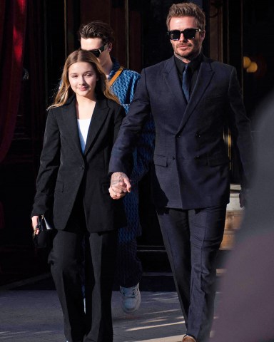 The Beckham family seen leaving their hotel ahead of Victoria Beckham's fashion show during Paris Fashion Week. Photo by ABACAPRESS.COMPictured: Harper Beckham,David BeckhamRef: SPL5526956 030323 NON-EXCLUSIVEPicture by: AbacaPress / SplashNews.comSplash News and PicturesUSA: +1 310-525-5808London: +44 (0)20 8126 1009Berlin: +49 175 3764 166photodesk@splashnews.comUnited Arab Emirates Rights, Australia Rights, Bahrain Rights, Canada Rights, Greece Rights, India Rights, Israel Rights, South Korea Rights, New Zealand Rights, Qatar Rights, Saudi Arabia Rights, Singapore Rights, Thailand Rights, Taiwan Rights, United Kingdom Rights, United States of America Rights