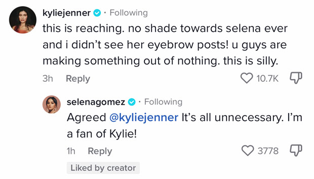 kylie and selena comments