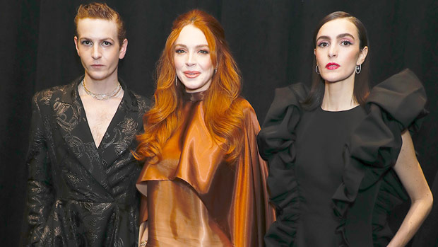 Lindsay Lohan Looks Radiant In Silky Bronze Outfit Supporting Younger Siblings Ali & Dakota At NYFW