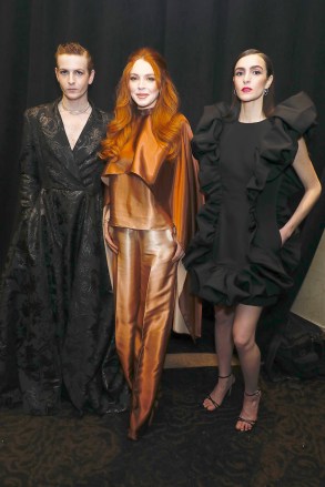 Lindsay Lohan (center) with brother Dakota Lohan and sister Ali Lohan (both who walked the runway in Christian SirianoÕs show)
Christian Siriano show, Backstage, Fall Winter 2023, New York Fashion Week, USA - 09 Feb 2023