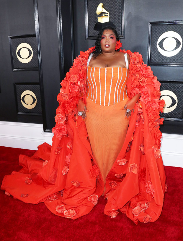 Lizzo At Grammys 2023 Her Rose Covered Red Carpet Gown & Performance