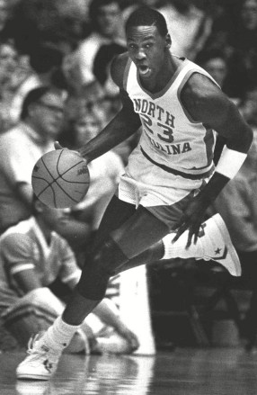 JORDAN University of North Carolina All-America guard Michael Jordan drives downcourt against the University of Tennessee-Chattanooga in this photo in Chapel HillNORTH CAROLINA JORDAN, CHAPEL HILL, USA