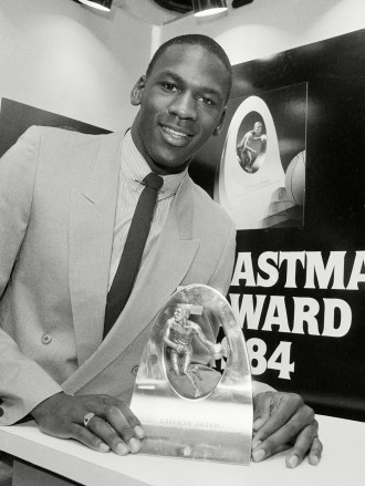 Chicago Bulls' Michael Jordan, the All-American guard from North Carolina, was named the winner of the Eastman Award as the nation's top male collegiate basketball player, in New YorkEastman Award Jordan 1984, New York, USA
