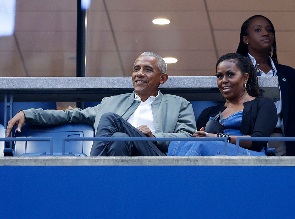 Former President of the United States Barack Obama and former First Lady Michelle Obama wait for the match between Coco Gauff and Laura Siegemund of Germany to start in their first round in Arthur Ashe Stadium at the 2023 US Open Tennis Championships at the USTA Billie Jean King National Tennis Center on Monday, August 28, 2023 in New York City.
Us Open Tennis, Flushing Meadow, New York, United Stated - 28 Aug 2023