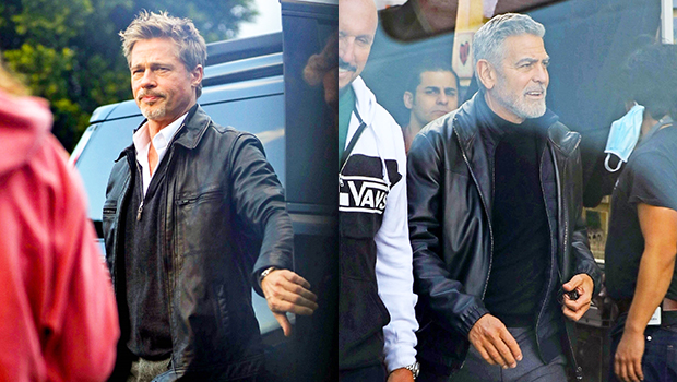 Brad Pitt & George Clooney Are Hotter Than Ever In Leather Jackets On Movie Set: Photos