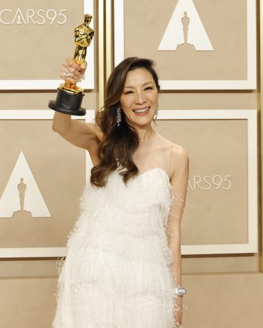 HOLLYWOOD, CALIFORNIA - MARCH 12: Michelle Yeoh, winner of the Best Actress in a Leading Role award for "Everything Everywhere All at Once," poses in the press room during the 95th Annual Academy Awards on March 12, 2023 in Hollywood, California. (Photo by Mike Coppola/Getty Images)