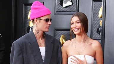 Justin Bieber and Hailey Bieber at the 2022 Grammy Awards