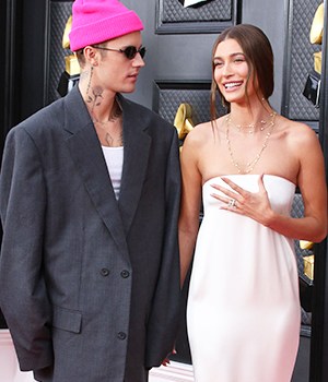 Justin Bieber and Hailey Bieber at the 2022 Grammy Awards