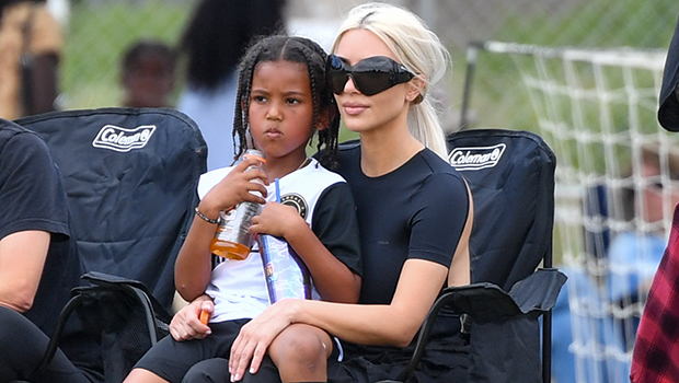 Kim Kardashian & Son Saint West, 7, Cuddle At Arsenal Vs. Sporting Lisbon Soccer Game In London