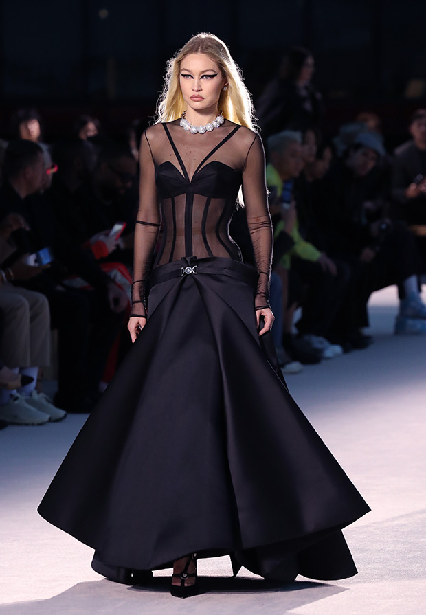 Gigi Hadid Rocks Sheer Outfit on Versace Runway: Photos