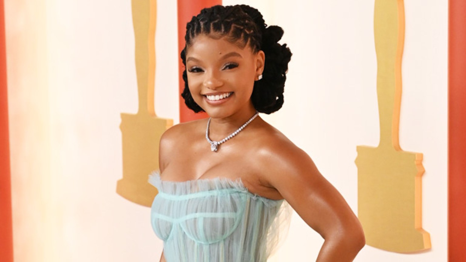 Halle Bailey At Oscars 2023: Sparkles In Teal Sheer Dress – Hollywood Life