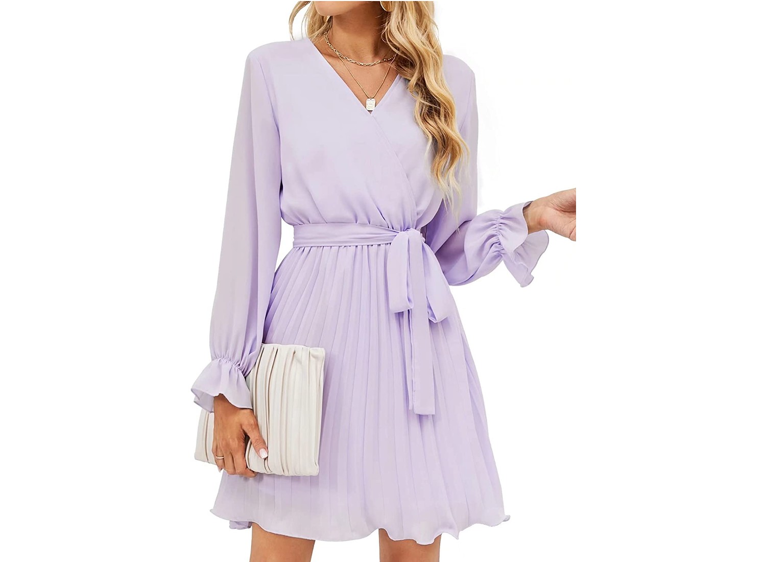 Casual Pleated Wrap V-Neck Dress