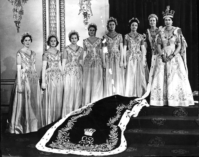Queen Elizabeth II Poses With Her Attendants