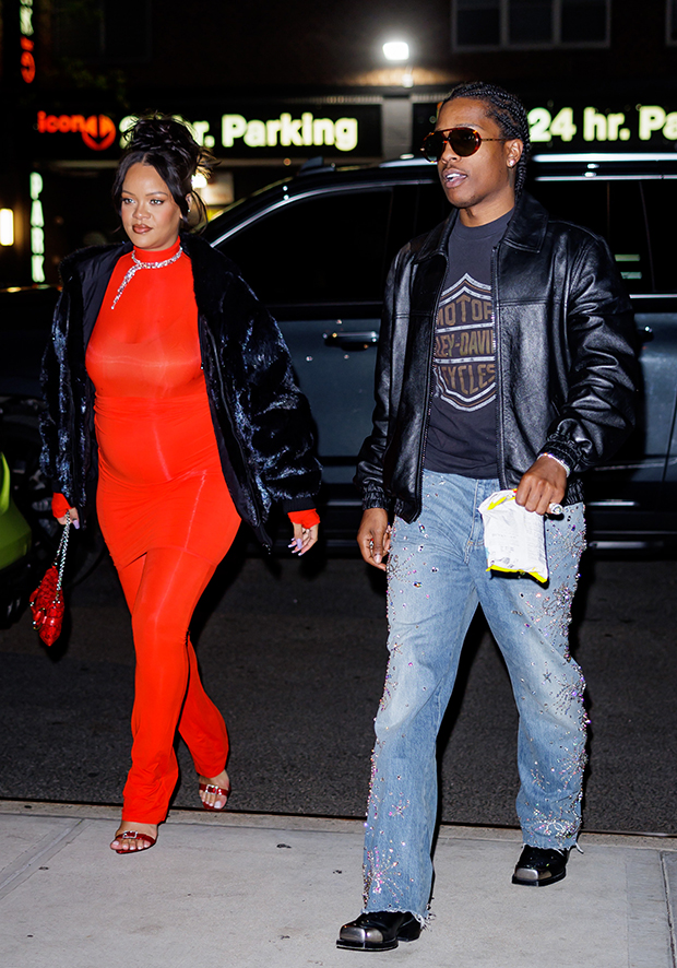 Pregnant Rihanna Rocks Red Outfit While On NYC Date Night With A$AP ...