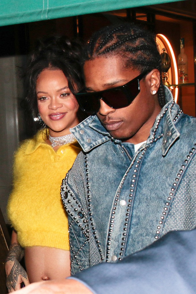 Rihanna and ASAP Rocky are seen leaving Caviar Kaspia restaurant in Paris