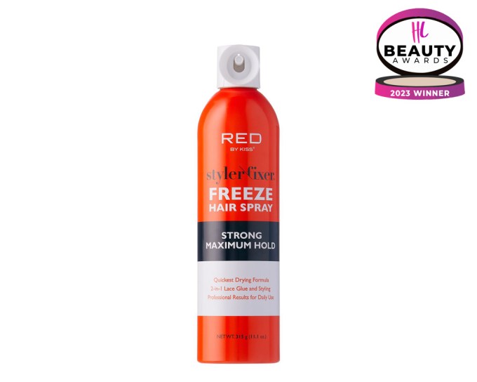 BEST HAIRSPRAY – Red by Kiss Styler Fixer Freeze Hairspray, $9, ivyusa.com