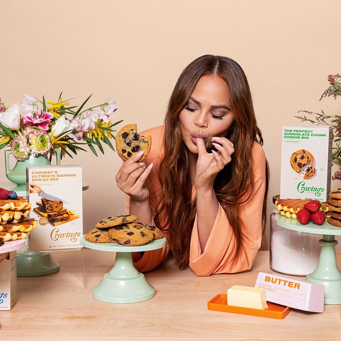 Chrissy Teigen with her Cravings Baking Mixes