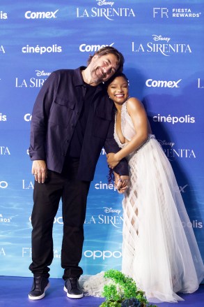 Please contact your Local office representative for all commercial uses: World rights feesMandatory Credit: Photo by Julian Lopez/Eyepix Group/Shutterstock (13909750c)May 11, 2023, Mexico City, Mexico: Actor Javier Bardem and actress Halle Bailey attend the red carpet of  The little Mermaid film premiere at Toreo Parque Central. on May 11, 2023 in Mexico City, Mexico. (Photo by Julian Lopez/ Eyepix Group)The little Mermaid Film Premiere, Mexico City, Mexico - 11 May 2023