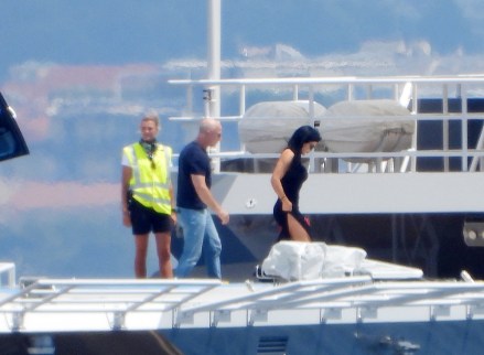 EXCLUSIVE: Amazon billionaire Jeff Bezos pictured with partner Lauren Sanchez and her children arriving by helicopter to his new yacht Koru in Portofino. The group were pictured arriving in style as they landed a helicopter on deck of the huge Koru yacht before the family went onto enjoy some lunch on deck!. 12 Jun 2023 Pictured: Jeff Bezos pictured with partner Lauren Sanchez and her children. Photo credit: Backgrid/MEGA TheMegaAgency.com +1 888 505 6342 (Mega Agency TagID: MEGA994298_001.jpg) [Photo via Mega Agency]