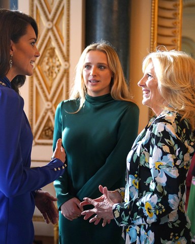 The Princess of Wales speaks (left) talks with the First Lady of the United States, Jill Biden and her grand daughter Finnegan Biden, during a reception at Buckingham Palace, in London, for overseas guests attending the coronation of King Charles III.
Royal Family hosts reception for overseas guests, Buckingham Palace, London, UK - 05 May 2023