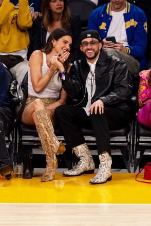 Los Angeles, CA - Looks like Kendall Jenner and her pal Bad Bunny had a great time enjoying the game and laughing with pal Taco at the Lakers vs Golden game State in Los Angeles Pictured: Bad Bunny, Kendall Jenner BACKGRID USA 12 MAY 2023 BYLINE MUST READ: Spidey / BACKGRID USA: +1 310 798 9111 / usasales@backgrid.com UK: +44 208 344 2007 / uksales@backgrid.com * UK Customers - Photos containing children, please rasterize face before posting*
