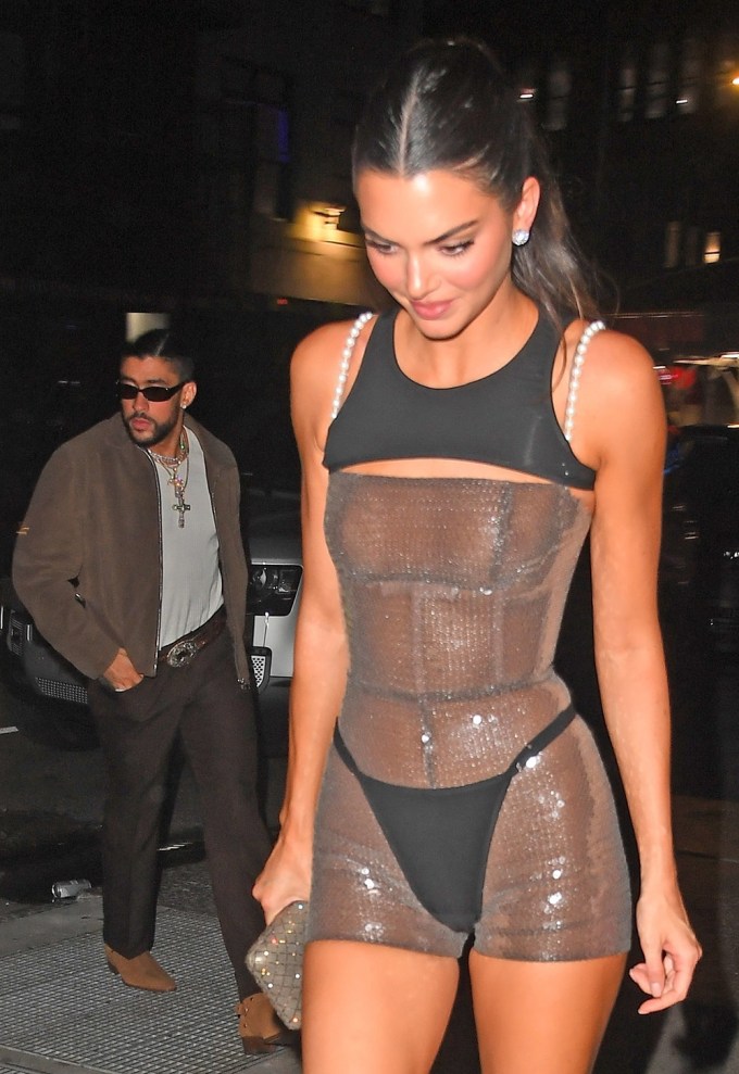 Kendall Jenner Changed Into Nude Lingerie, a Sheer Crop Top, and