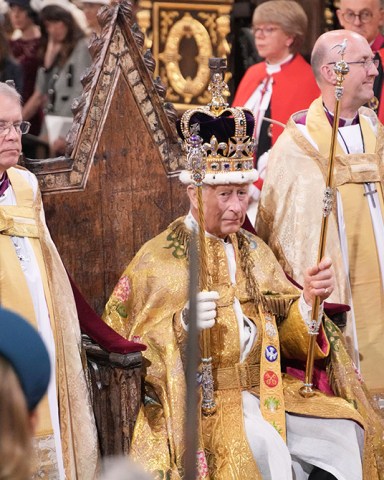 King Charles III is crowned with St Edward's Crown by The Archbishop of Canterbury the Most Reverend Justin Welby during his coronation ceremony in Westminster AbbeyThe Coronation of King Charles III, London, UK - 06 May 2023