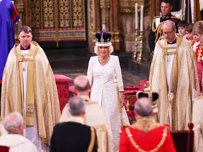 Queen Camilla Stands After Being Crowned