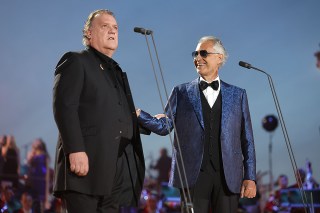 Bryn Terfal and Andrea Bocelli perform on stage during the Coronation Concert on May 07, 2023 in Windsor, England. The Windsor Castle Concert is part of the celebrations of the Coronation of Charles III and his wife, Camilla, as King and Queen of the United Kingdom of Great Britain and Northern Ireland, and the other Commonwealth realms that took place at Westminster Abbey yesterday. Performers include Take That, Lionel Richie, Katy Perry, Paloma Faith, Olly Murs, Andrea Bocelli and Sir Bryn Terfel, Alexis Ffrench, Lang Lang & Nicole Scherzinger, Bette Midler, Tiwa Savage, Steve Winwood, Pete Tong and The Coronation Choir. 
Coronation Concert at Windsor Castle, UK - 07 May 2023