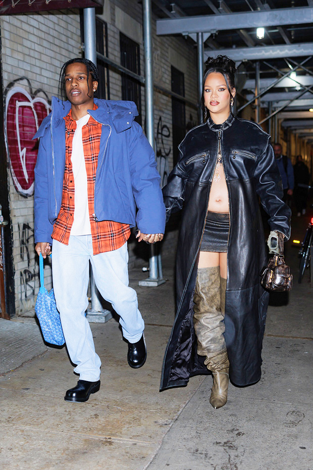 Rihanna Rocks Crop Top & Skirt & Shows Off Bare Baby Bump On Night