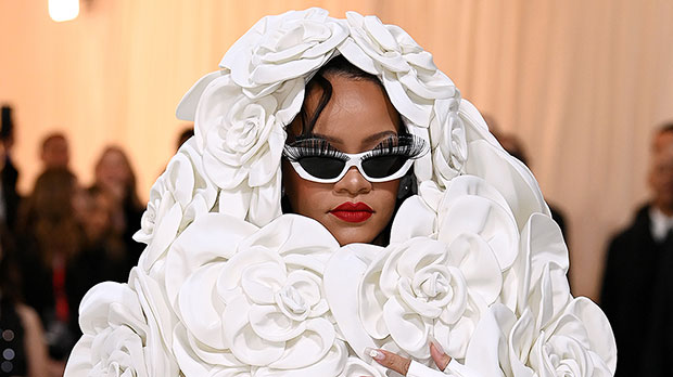 Pregnant Rihanna looks like a bride in an all-white dress while showing off her baby bump at the 2023 Met Gala