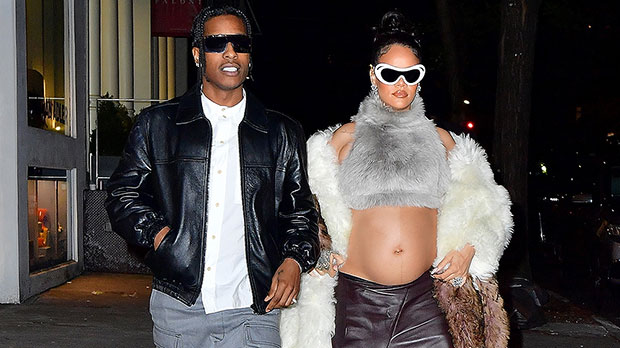 Pregnant Rihanna’s Fur Crop Top & Leather Skirt With ASAP Rocky Photos ...