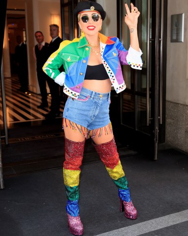 NEW YORK, NY - JUNE 28:  Lady Gaga shows off her Pride outfit on June 28, 2019 in New York City.  (Photo by Gotham/GC Images)