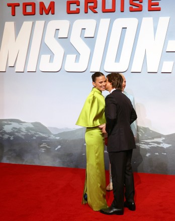 Tom Cruise (R) kisses British actor Hayley Atwell (L) at the Middle East premiere of 'Mission: Impossible - Dead Reckoning Part One' at the Emirates Palace in the Gulf emirate of Abu Dhabi, United Arab Emirates, 26 June 2023. The movie is the seventh installment in the Mission: Impossible film series.
Mission: Impossible - Dead Reckoning Part One film premiere in Abu Dhabi, United Arab Emirates - 26 Jun 2023