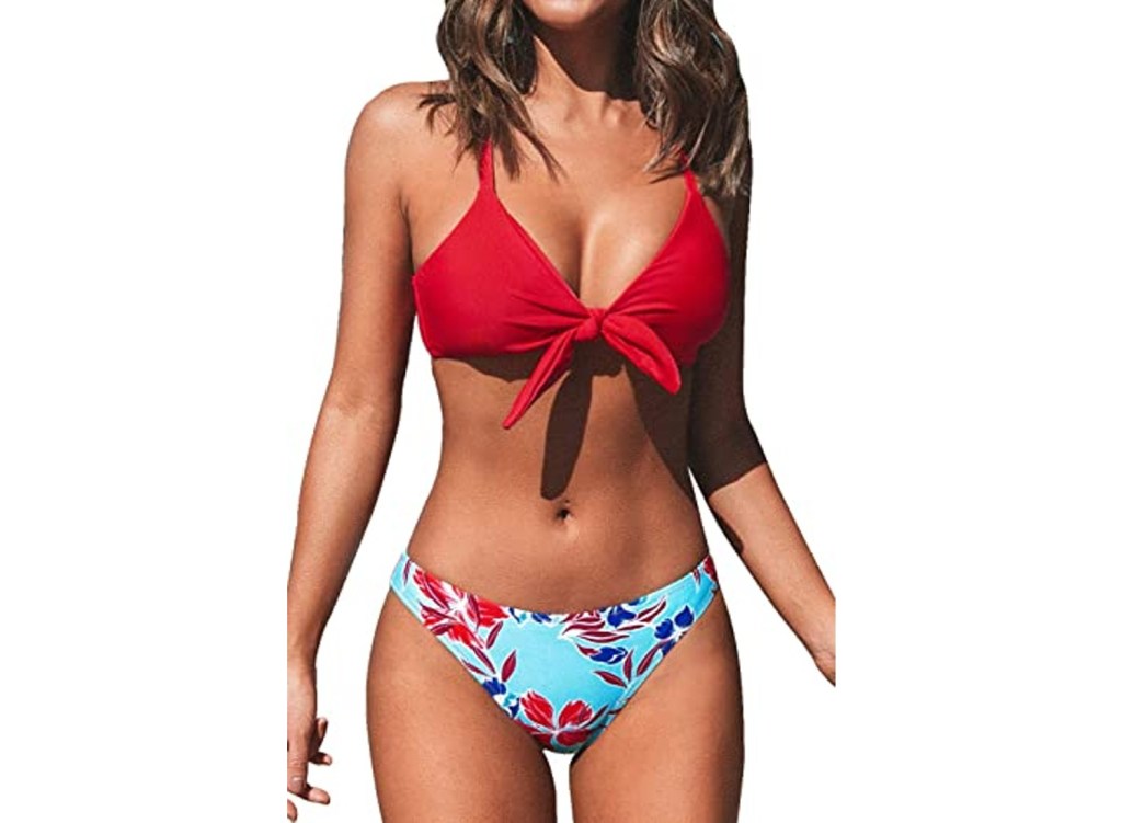 Two Piece Floral Print Tie Knot Bikini