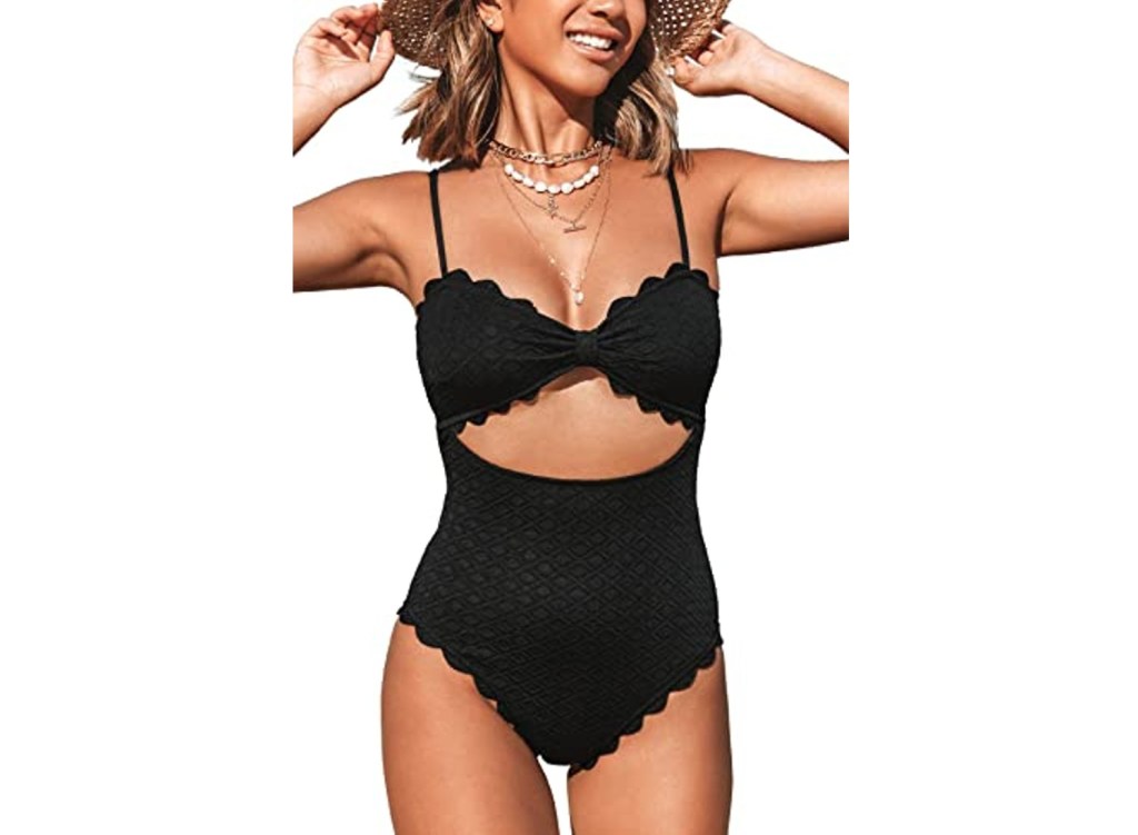 One Piece Cutout Scallop Trim Swimsuit