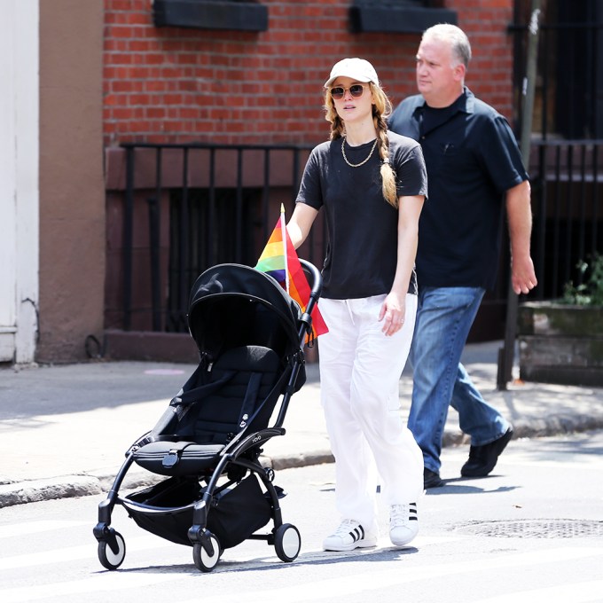 Jennifer Lawrence Puts Pride Flag On Her Stroller
