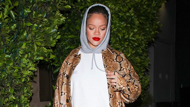 Pregnant Rihanna Rocks White Hoodie As Mini Dress & Snakeskin